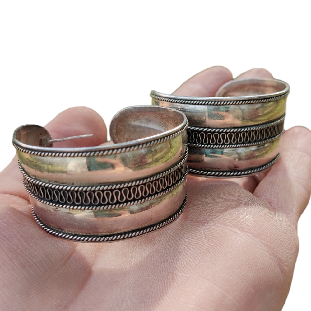 Antique sterling afghan hoop earrings